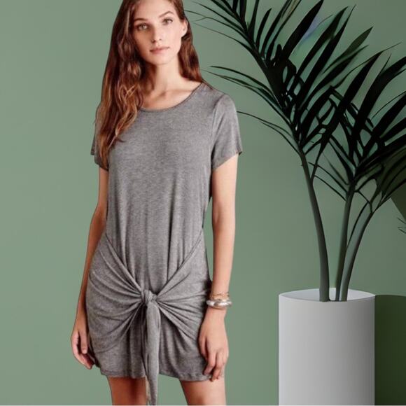ANTHROPOLOGIE DOLAN LEFT COAST gray tie front casual short sleeve dress size med - Picture 1 of 6